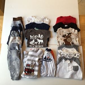 Baby 0-3 month bundle lot of 18 onesies pants pj's